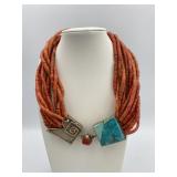 UNIQUE  CORAL AND TURQUOISE MULTI STRAND BEADED