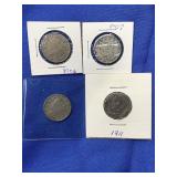 4 V NICKELS INCLUDING: 1883, 06, 07, 11 V NICKELS
