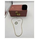 JEWELRY BOX WITH 14K PLATED CHAIN AND METAL RING