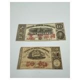 NORTH CAROLINA 50 CENT AND $10 NOTES 1862 1866