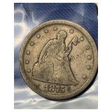 1875- S LIBERTY SEATED QUARTER DOLLAR