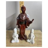 ASIAN FIGURINE GROUP - HAND PAINTED CERAMIC