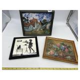 THREE FRAMED ARTWORKS.