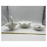 COLLECTION OF WHITE MILK GLASS SERVING PIECES -