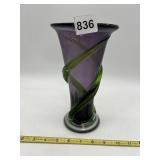 ART GLASS VASE - AMETHYST WITH APPLIED GREEN
