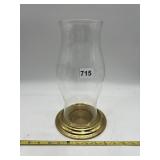 HURRICANE CANDLE HOLDER - BRASS BASE, CLEAR GLASS