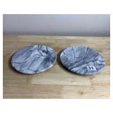 PAIR OF MARBLE TRIVETS - WHITE WITH GRAY VEINING,