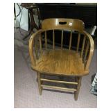 OAK ROCKING CHAIR - SPINDLE BACK, CURVED ARMS,