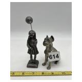 SIGNED PEWTER GIRL WITH BALLOON AND PELTRO PEWTER