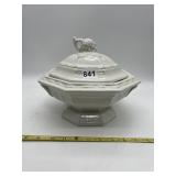 WHITE IRONSTONE-STYLE COVERED TUREEN - OCTAGONAL,
