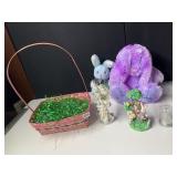 EASTER BASKET WITH STUFFED ANIMALS - BLUE BUNNY,