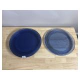 COBALT BLUE GLASS DINNER PLATES - RIBBED RIM, SET