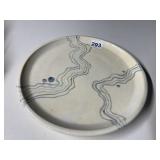 CERAMIC PLATE - CREAM GLAZED, BLUE WAVY LINE