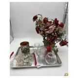 DECORATIVE FLORAL ARRANGEMENT WITH GLASS VESSELS