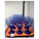 SET OF 6 COBALT BLUE GLASS STEMWARE - TEXTURED