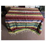 MEXICAN SERAPE BLANKET - BURGUNDY GROUND,