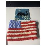 HOOKED RUG - AMERICAN FLAG DESIGN, RED WHITE AND