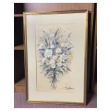 FRAMED WATERCOLOR - WILDFLOWER BOUQUET, SIGNED,
