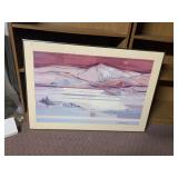 GINTER - FRAMED MOUNTAIN LANDSCAPE WATERCOLOR,
