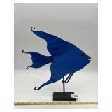 SIGNED METAL ANGELFISH SCULPTURE - BLUE ENAMEL,