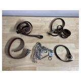 LEATHER DOG COLLARS AND LEASHES LOT - BROWN,