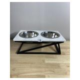 ELEVATED PET FEEDER - MARBLE TOP, BLACK GEOMETRIC