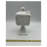 WESTMORELAND WHITE MILK GLASS COVERED COMPOTE