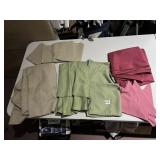 TABLECLOTH AND NAPKIN LOT - TAN TEXTURED, SAGE