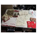 CHRISTMAS LINENS LOT - EMBROIDERED HOLLY