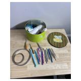 CROCHET SUPPLY LOT - HOOKS, NEEDLES, YARN,