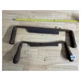 ANTIQUE DRAWKNIFE - PAIR, IRON BLADE WITH WOOD