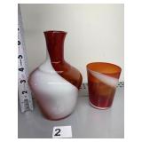 AMBERINA GLASS - PITCHER AND TUMBLER SET, RED TO