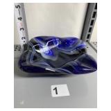 ART GLASS ASHTRAY - COBALT BLUE WITH BLACK & WHITE
