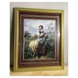 FRAMED PRINT - SHEPHERDESS WITH LAMBS, AFTER 19TH