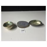 ABALONE SHELLS AND AGATE SLICE - TWO IRIDESCENT