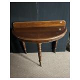 ANTIQUE MAHOGANY DEMILUNE CONSOLE TABLE - TURNED