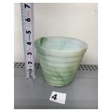ART GLASS VASE - GREEN SWIRL PATTERN, RIBBED