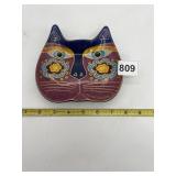 LAUREL BURCH - CAT FACE CERAMIC DISH, SIGNED,