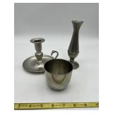 PEWTER LOT - CANDLESTICK, BUD VASE, AND