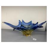 ART GLASS BOWL - BLUE TO AMBER GRADIENT, STAR