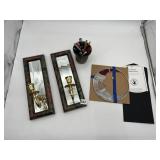 MIRRORED WALL SCONCES, HAND MADE SANTA SUN