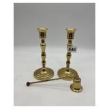 PARTY LITE BRASS CANDLE STICKS AND SNUFFER