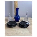 COBALT BLUE ART GLASS PITCHER - HAND APPLIED