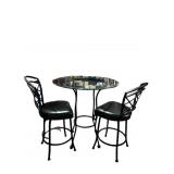 GLASS TOP PUB TABLE - BLACK WROUGHT IRON BASE, 36