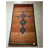 HANDWOVEN WOOL RUG - TRIBAL GEOMETRIC, RUST,