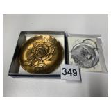 BRONZE - ROSE DECORATED DISH AND ORNAMENTS