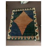 AREA RUG - GEOMETRIC PATTERN, GREEN, NAVY, RUST,