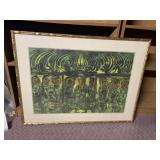 FRAMED ASIAN WOODBLOCK PRINT - BUDDHIST FIGURES,