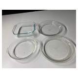 PYREX GLASS BAKEWARE - SQUARE DISH AND THREE PIE