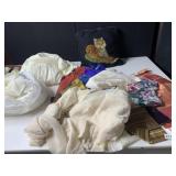 BOX LOT - VINTAGE TEXTILES INCLUDING EMBROIDERED